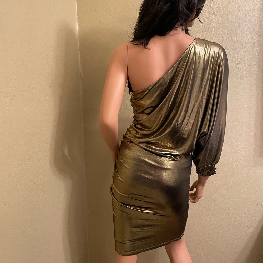 Baby Phat / One Shoulder Gold w/Jewels Mini Dress. Size Large.